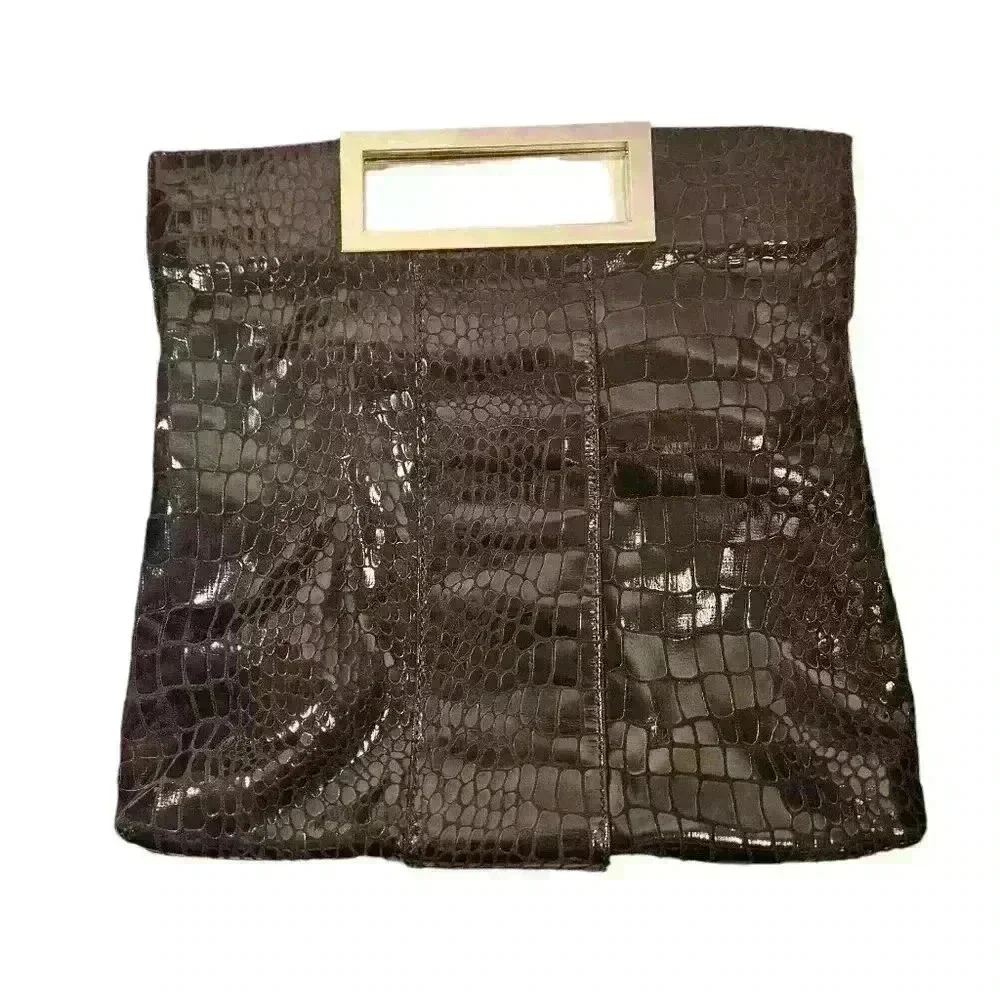 Enzo Angiolini Plum / Black Faux Snakeskin - SUPER SOFT LEATHER - Clutch Handbag
